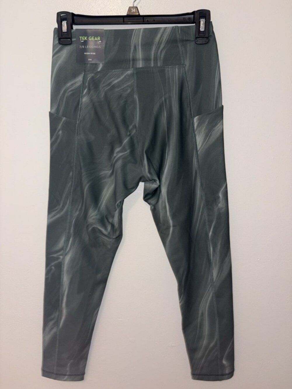 Tek Gear Ultrastretch High Rise Olive Marble Green Pockets 7/8 Leggings